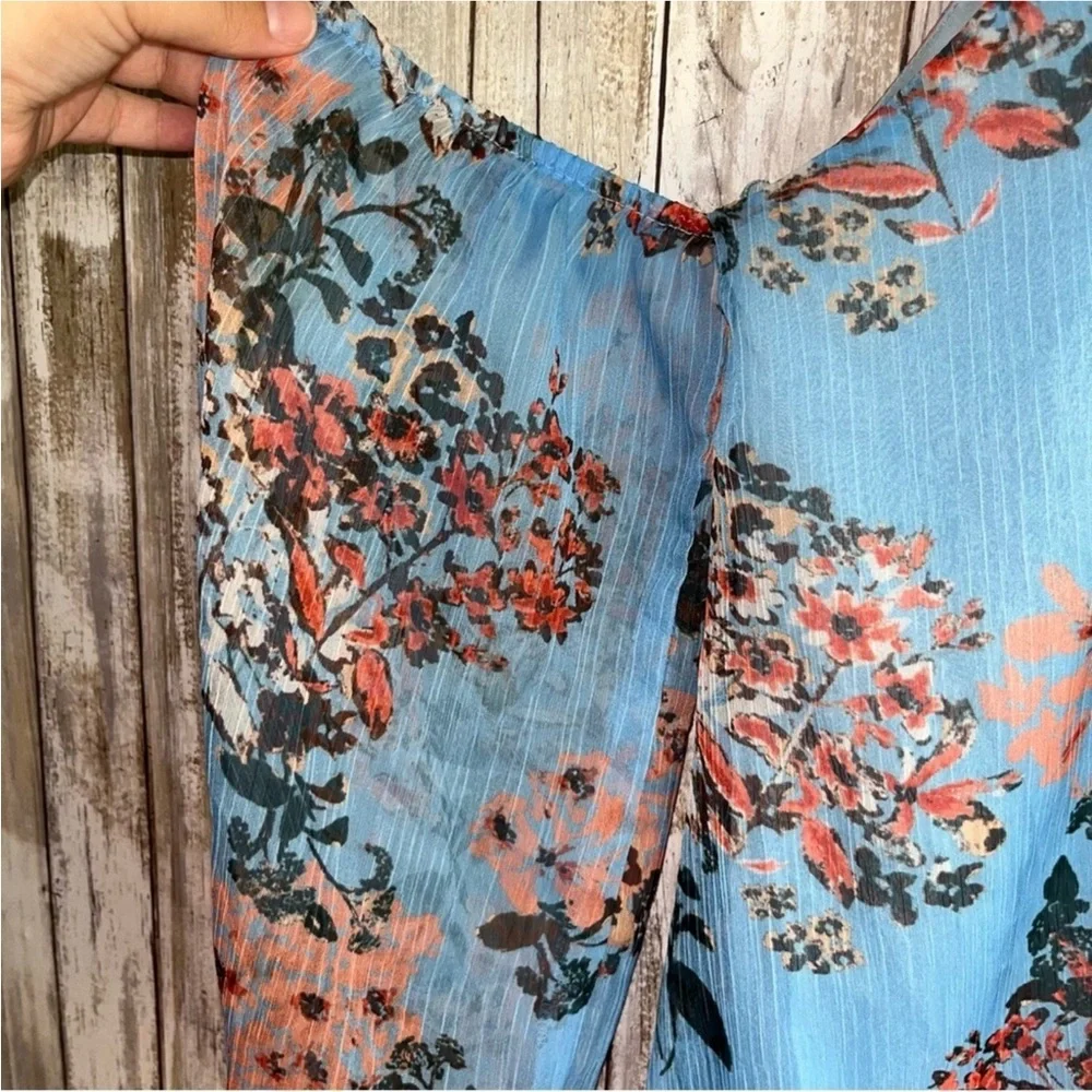 Line + Dot Blue Floral Open Shoulder Blouse - Picture 3 of 5